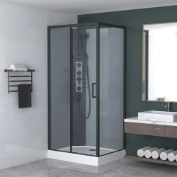Pack Douche complet – Paroi SAT Project 100x80 cm noir + Colonne 2 jets + Receveur blanc (SATPROBOX10080CRT)