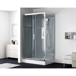 Pack Douche complet 120 × 80 cm – Cabine de douche avec receveur et douche de tête, chrome (SATBOX12080CRT)