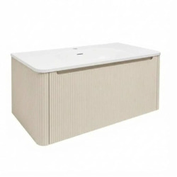Naturel Austen 99x47,5x45 cm armoire de salle de bain 1 tiroir avec lavabo en marbre coulé, marron clair mat (AUSTEN100CB)