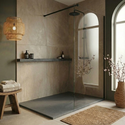 Essential 180x90 cm receveur de douche rectangulaire à poser SMC avec surface effet pierre, gris foncé (CERAES18090DG)