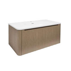 Naturel Austen 99x47,5x45 cm armoire de salle de bain 1 tiroir avec lavabo en marbre coulé, pin mat (AUSTEN100LP)