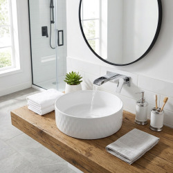 Vasque à poser ronde diamètre 36 cm - blanc brillant - finition striée - sans trop-plein - SAT Infinitio