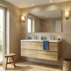 B-Way meuble de salle de bain suspendu 119×50×45 cm avec double vasque en céramique (BWAY2120OAKSWH)