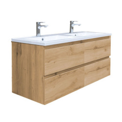 B-Way meuble de salle de bain suspendu 119×50×45 cm avec double vasque en céramique (BWAY2120OAKSWH)