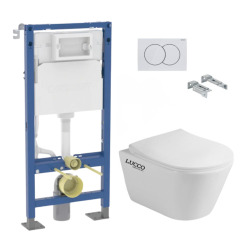 Pack Autoportant Bâti-support Duofix + WC sans bride SAPHO Avva + Abattant softclose + Plaque blanche (AvvaGebX)