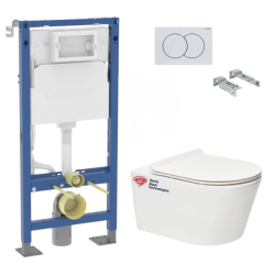 Pack Autoportant Bâti-support Duofix + WC sans bride Infinitio + Abattant softclose + Plaque blanche (InfinitioGebX)