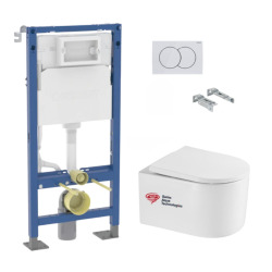 Duofix Bâti-support Geberit + WC sans bride SAT + Abattant SoftClose + Jeu de pieds autoportants + Plaque Delta01 (DelanoTQGebX)