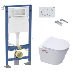 Pack Autoportant Bâti-support Duofix + WC sans bride Infinitio + Abattant softclose + Plaque blanche (InfinitioGebX)