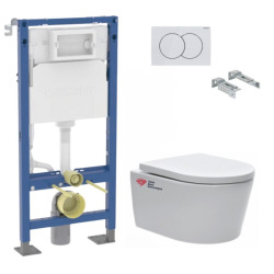 Pack WC Bâti-support Duofix + Cuvette suspendue sans brides + Abattant frein de chute + Plaque blanche + 2 Pieds support Geberit