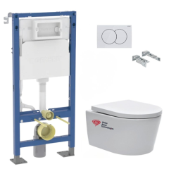 Pack WC Bâti-support Duofix + Cuvette suspendue sans brides + Abattant frein de chute + Plaque blanche + 2 Pieds support Geberit