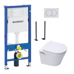 Pack WC Bâti-support autoportant + WC suspendu Infinitio sans bride + Abattant softclose + Plaque blanche (InfinitioGebATP-1)