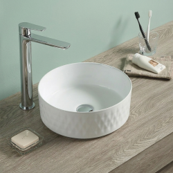 Vasque à poser ronde diamètre 36 cm - blanc brillant - finition striée - sans trop-plein - Infinitio SAT