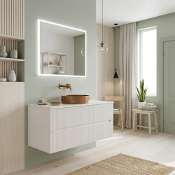 Meuble de salle de bain suspendu 119x50x46 cm - blanc cassé mat - 2 tiroirs - fermeture douce - Ceramia