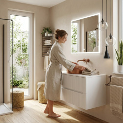 Ceramia Nouveau meuble de salle de bain 120 cm, certifié FSC, blanc cassé (CERAMIA-5OW120)