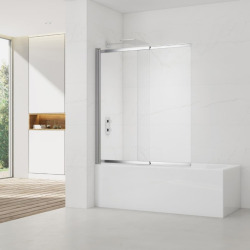 Swiss Aqua Technologies Vision 140x120 cm pare-baignoire coulissant en verre, traitement Easy Clean, chrome (SATVZVI120CRT)