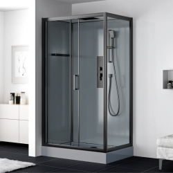 Pack Douche complet 120 × 80 cm – Cabine de douche avec receveur et douche de tête, noir mat (SATBOX12080CT)