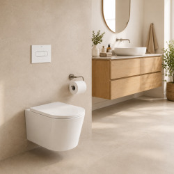 Pack WC bâti ECO 2L Swiss Aqua Technologies + WC suspendu sans bride Ceramia + plaque blanche (STECE14WT01-FR)