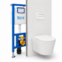 Pack WC bâti ECO 2L Swiss Aqua Technologies + WC suspendu sans bride Ceramia + plaque blanche (STECE14WT01-FR)