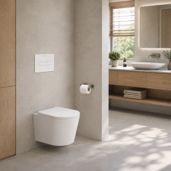 Pack WC bâti ECO 2L Swiss Aqua Technologies + WC suspendu sans bride Ceramia + plaque blanche (STECE14WT01-FR)