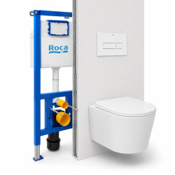 Pack WC bâti ECO 2L Swiss Aqua Technologies + WC suspendu sans bride Ceramia + plaque blanche (STECE14WT01-FR)