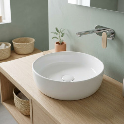 Vasque à poser ronde en céramique diamètre 39 cm - blanc brillant - sans trop-plein - SAT Infinitio