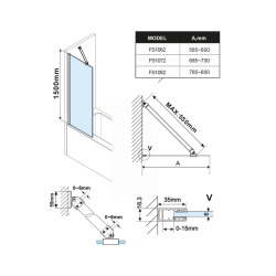 Polysan Fisa 150x60 cm pare-baignoire fixe verre transparent, avec profilés, barre de stabilisation, chrome brillant (FS1062C)