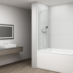 Polysan Fisa 150x60 cm pare-baignoire fixe verre transparent, avec profilés, barre de stabilisation, chrome brillant (FS1062C)
