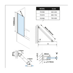 Polysan Fisa 150x60 cm pare-baignoire fixe verre transparent, avec profilés, barre de stabilisation, chrome brillant (FS1062C)