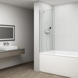 Polysan Fisa 150x60 cm pare-baignoire fixe verre transparent, avec profilés, barre de stabilisation, chrome brillant (FS1062C)