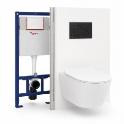 Pack WC bâti ECO 2L Swiss Aqua Technologies + WC suspendu sans bride Ceramia + plaque noir (STECE14WT02-FR)