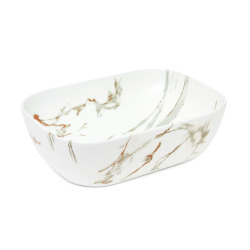Vasque à poser 45,5 x 32,5 cm - effet marbre blanc et doré - sans trop-plein - SAT Infinitio