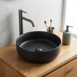 Vasque à poser ronde diamètre 39 cm - noir mat - sans trop-plein - SAT Infinitio