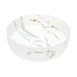 Vasque à poser ronde diamètre 39 cm - effet marbre blanc mat - sans trop-plein - SAT Infinitio