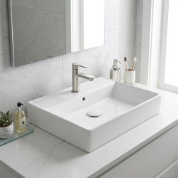 Lavabo 60,5 x 46,5 cm à suspendre ou à poser – blanc brillant – avec trop-plein et trou de robinetterie – SAT Infinitio
