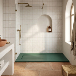 PixL 120x80 cm receveur de douche rectangulaire à poser en résine composite avec surface effet pierre, vert (CERAPX12080G)