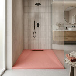 PixL 120x80 cm receveur de douche rectangulaire à poser en résine composite avec surface effet pierre, rose (CERAPX12080P)