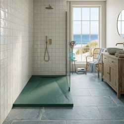 PixL 120x90 cm receveur de douche rectangulaire à poser en résine composite, surface effet pierre, vert (CERAPX12090G)