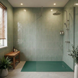 PixL 120x90 cm receveur de douche rectangulaire à poser en résine composite, surface effet pierre, vert (CERAPX12090G)