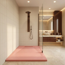 PixL 120x90 cm receveur de douche rectangulaire à poser en résine composite, surface effet pierre, rose (CERAPX12090P)