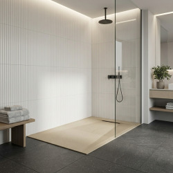 PixL 140x90 cm receveur de douche rectangulaire à poser en résine composite, surface effet pierre, moka (CERAPX14090M) :