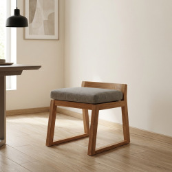 Chaise de table extérieur en teck massif, 50x59.5x56 cm, avec coussins gris perlé, sans dossier (NATOFCH50S)