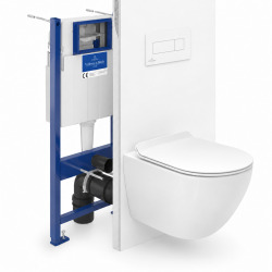 Pack WC complet avec bâti-support Villeroy & Boch, cuvette sans bride vortex, abattant SoftClose, plaque blanche (VBCEWT02-FR)