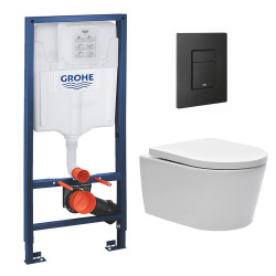 Pack WC Rapid SL + Cuvette sans bride Swiss Aqua Technologies + Plaque de commande noir mat (RapidSL-SATrimless-KF0)
