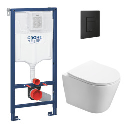 Pack WC Rapid SL + WC Swiss Aqua Technologies Infinitio sans bride + Plaque de commande noir mat  (RapidSL-Infinitio-KF0)