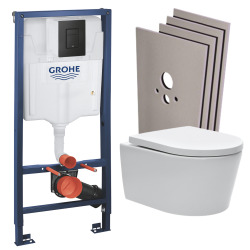 Pack WC Rapid SL + Cuvette sans bride SAT, fixations invisibles + Plaque Noir mat + Set habillage (RapidSL-SATrimless-KF0-sabo)