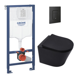 Pack WC Bâti-support Rapid SL + WC sans bride SAT Noir mat + Abattant softclose + Plaque Noir mat (RapidSL-BlackInfinitio-KF0)