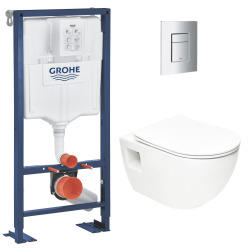 Pack WC Bâti Autoportant Solido + WC sans bride SAT + Abattant SoftClose + Plaque Chrome (AUTOPORTANT-PROJECT-1)