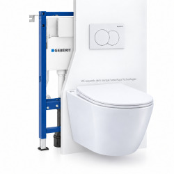 Pack WC Bâti-support + WC Swiss Aqua Technologies Infinitio sans bride, fixations invisibles + Plaque blanche (InfinitioGeb3)