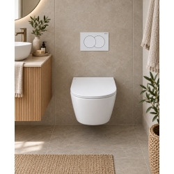 Pack WC Bâti-support + WC Swiss Aqua Technologies Infinitio sans bride, fixations invisibles + Plaque blanche (InfinitioGeb3)