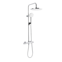 Système de douche mural thermostatique, forme ronde, 2 fonctions, entraxe 150 mm, garantie 5 ans, chrome